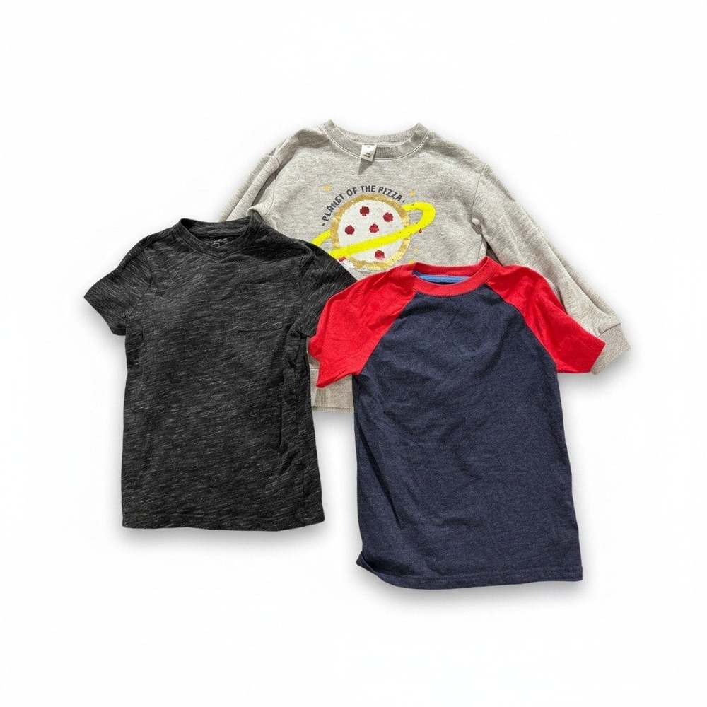 Cat & Jack 6/7 Gray Black Navy Red Shirt Sweatshirt Lot 3pc Casual Cozy Kids